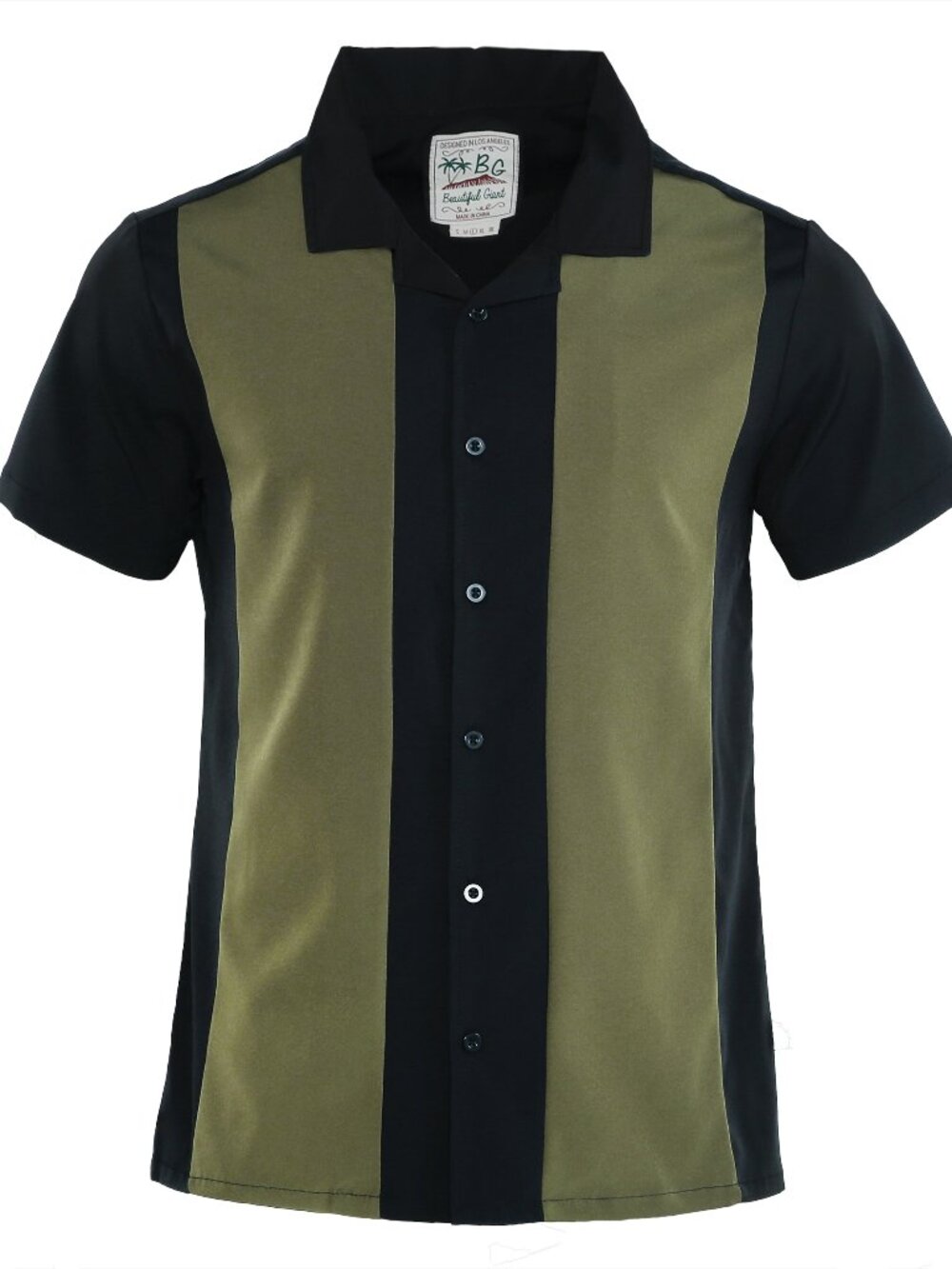 Men's Vintage Bowling Shirt Short Sleeve Retro 1950s Color Block Button Down